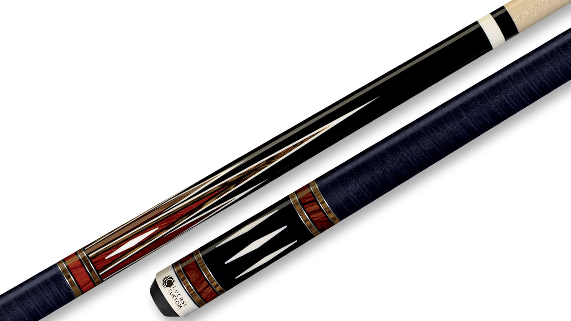 Lucasi Black Pool Cue Bocote StackedLeather Wrap LZC39 • Billiards