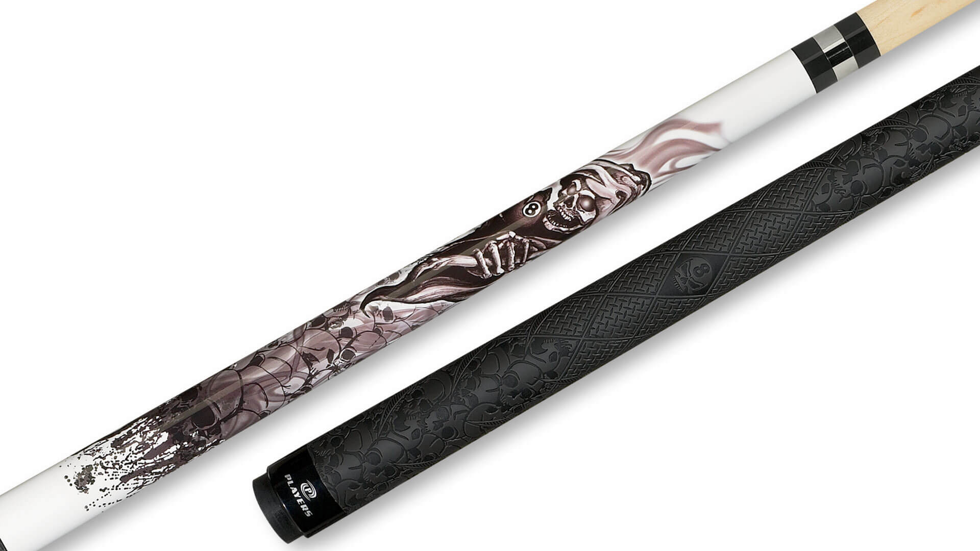 5/16x18 Piloted Joint Players Pool Cue D-GR 'Grim-Reaper' Skulls Mz Grip Wrap 