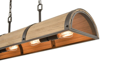 Bronze & Natural Wood Pool Table Light - "Wooden Barrel" - Detail