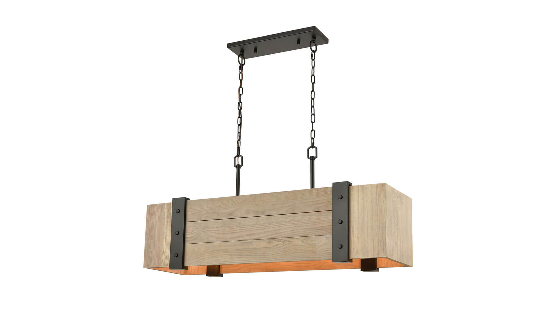 Brass & Natural Wood Pool Table Light - "Wooden Crate" Wider
