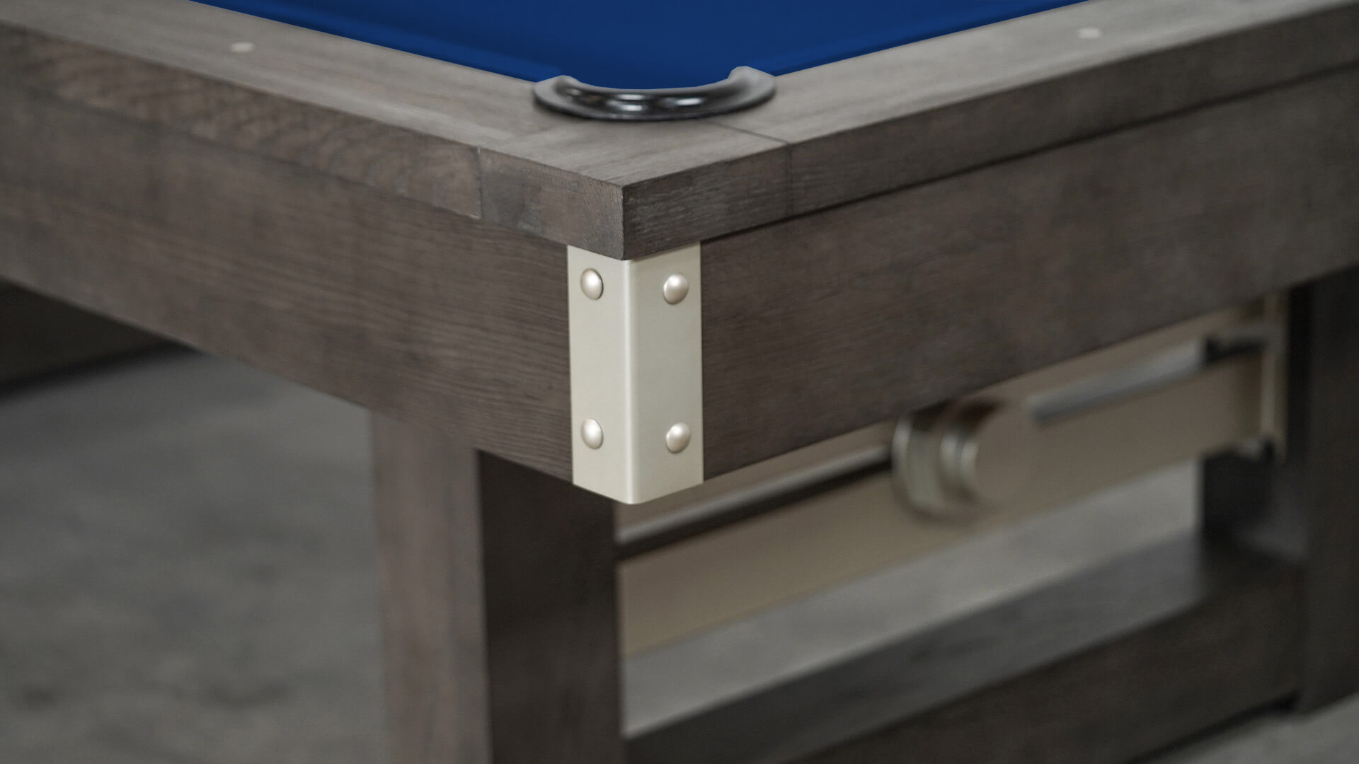 Nixon-Bryant-Greyson-Metal-Pool-Table-Corner-Detail-Royal-Blue-Felt