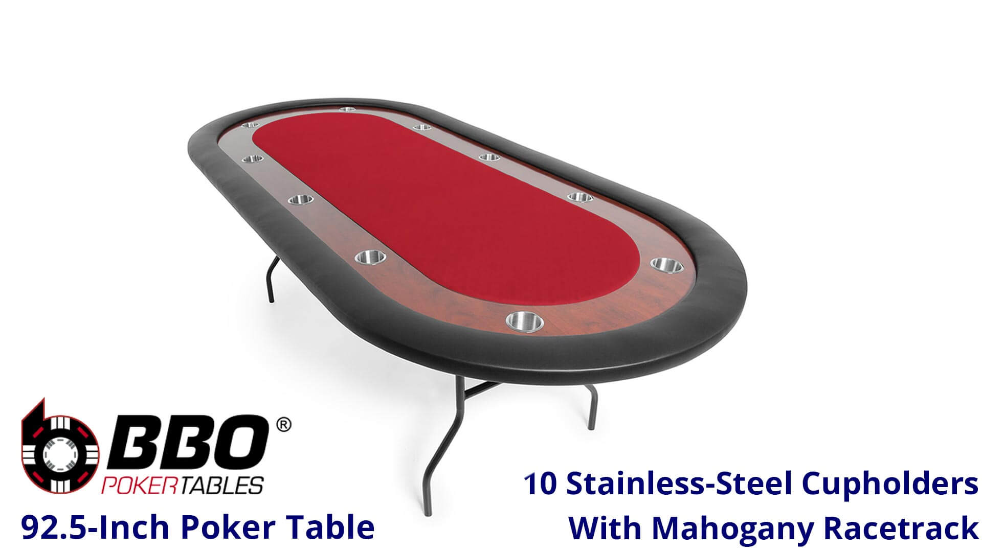BBO—Poker-Table—UPT—Table—Mahogany-Racetrack—With-Ten-Cupholders—Standard-Felt—Red BBO---Poker-Table---UPT---Table---Mahogany-Racetrack---With-Ten-Cupholders---Standard-Felt---Red