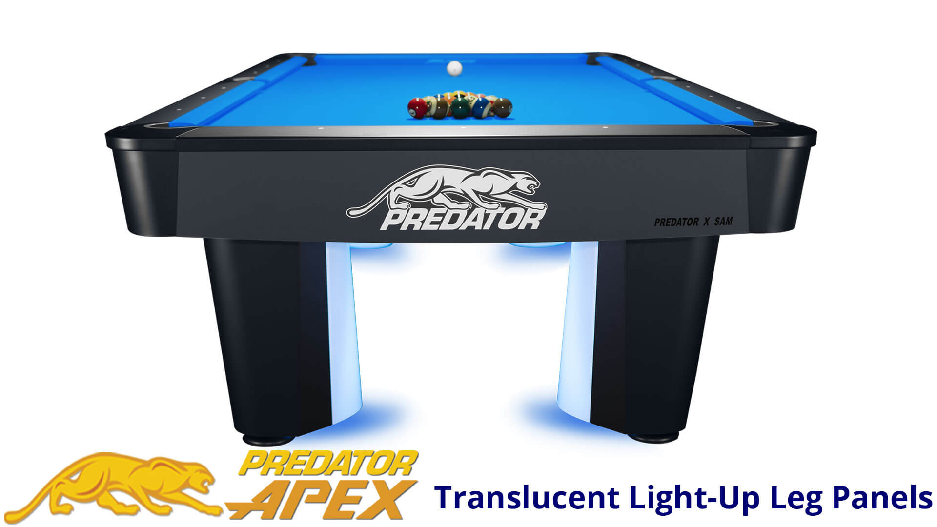 Predator Apex - Pool Table - 9 ft - 01 - Light-Up Legs - 06-Tournament-Blue-117