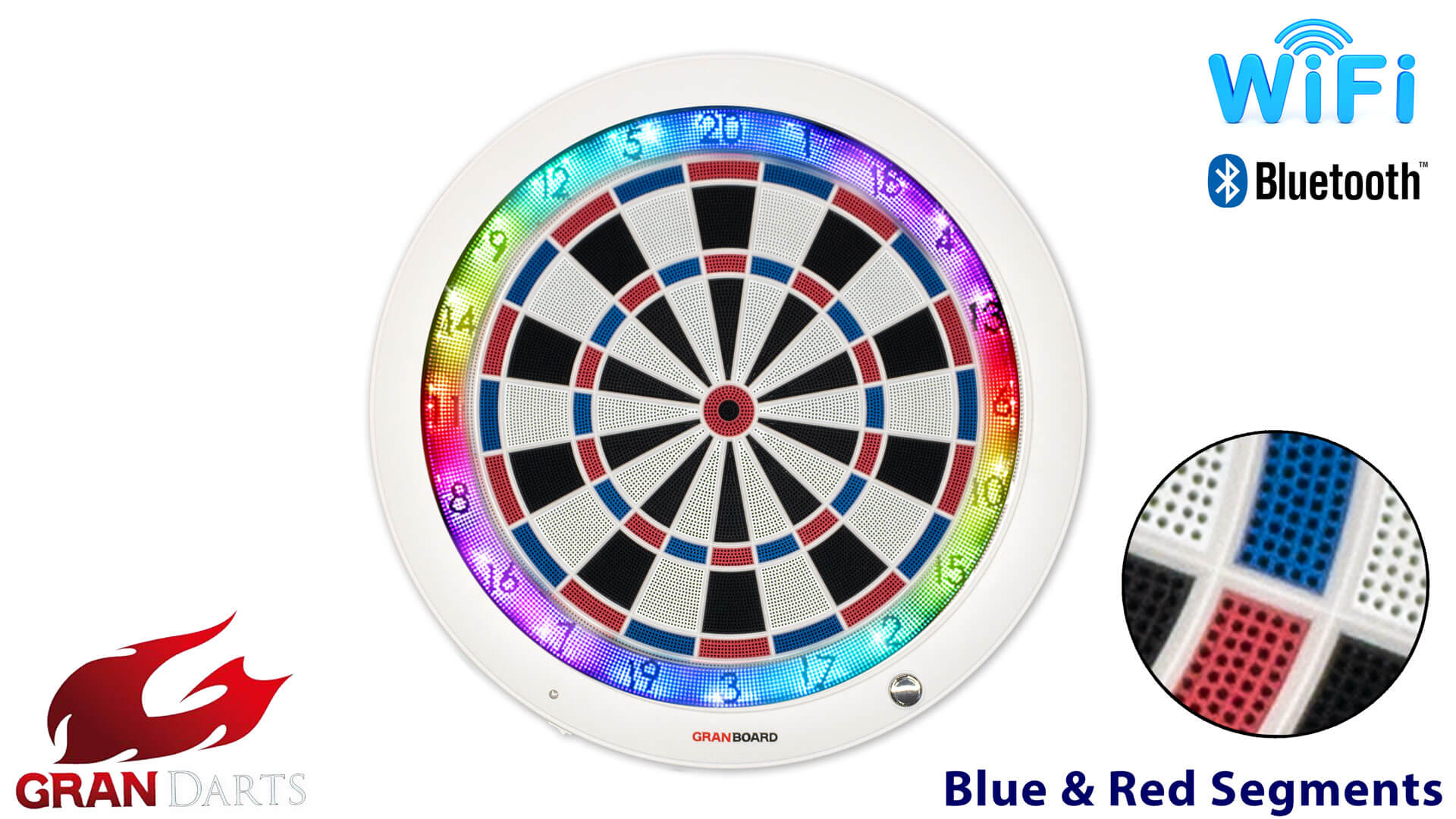 Gran Board 3S White - Electric Dart Board - Blue Segments • Billiards  Direct