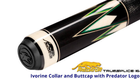 Predator Limited Edition TrueSplice 16 Ebony-2-Generation Leather Wrap Cue - Ivorine Buttcap for Sale