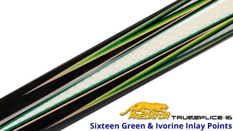 Predator Limited Edition TrueSplice 16 Ebony-2-Generation Leather Wrap Cue - Green Venner Points for Sale