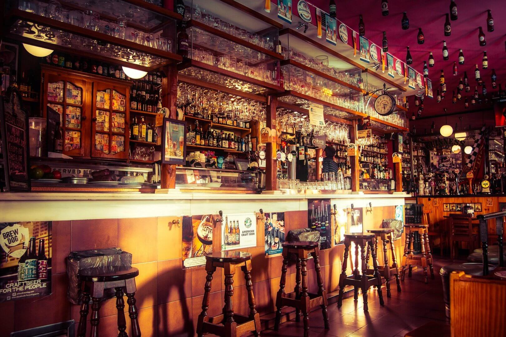 Wooden Bar Stools at an Old Bar