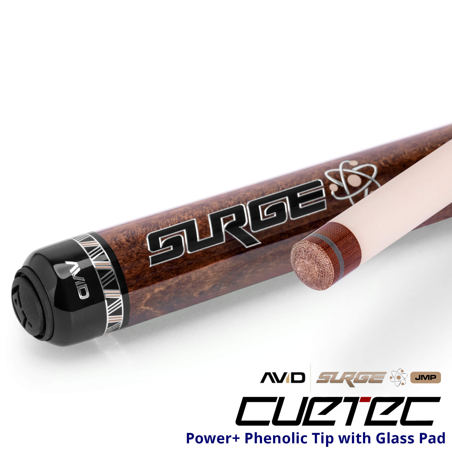 23-CT-AVID-SURGE-JMP-BROWN-95-335-TIP-LOGO Cuetec Cues AVID Surge Jump Pool Cue - Brown - Power+ Phenolic Tip