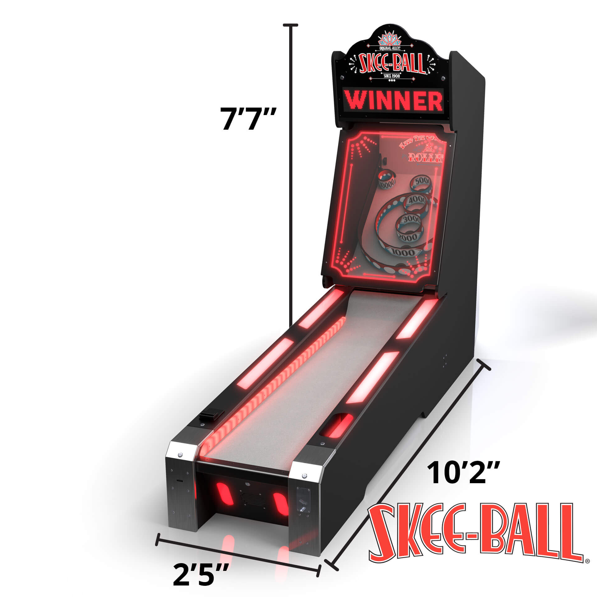 Skee-Ball Arcade Machine “Glow” – Dimensions Skee-Ball Arcade Machine "Glow" for Sale