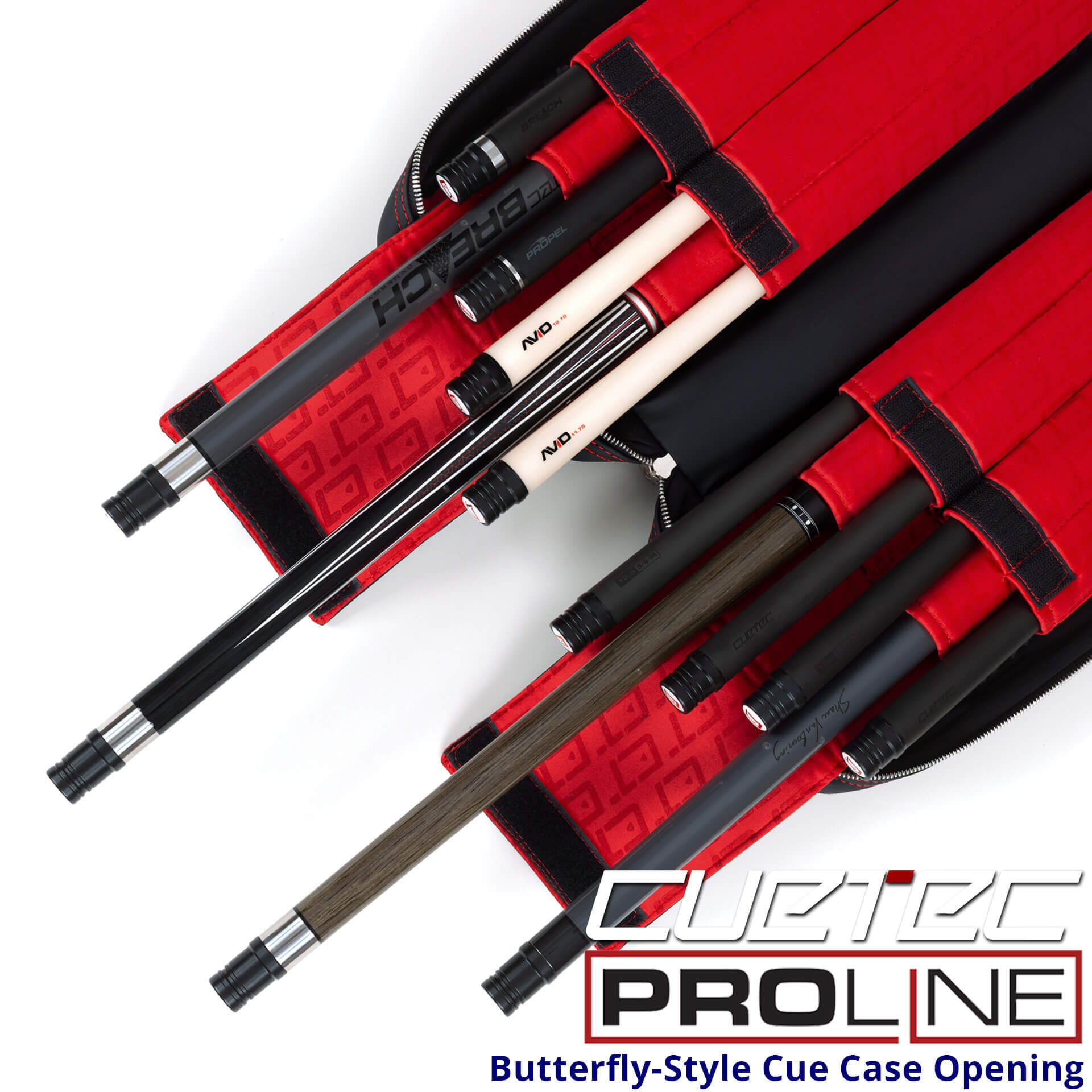 CT-ProLine-4X8-Soft-Case-95-751-Open Cuetec Cue Case - Pro-Line - 4x8 - Soft Case - Butterfly Style Case Opening - For Sale