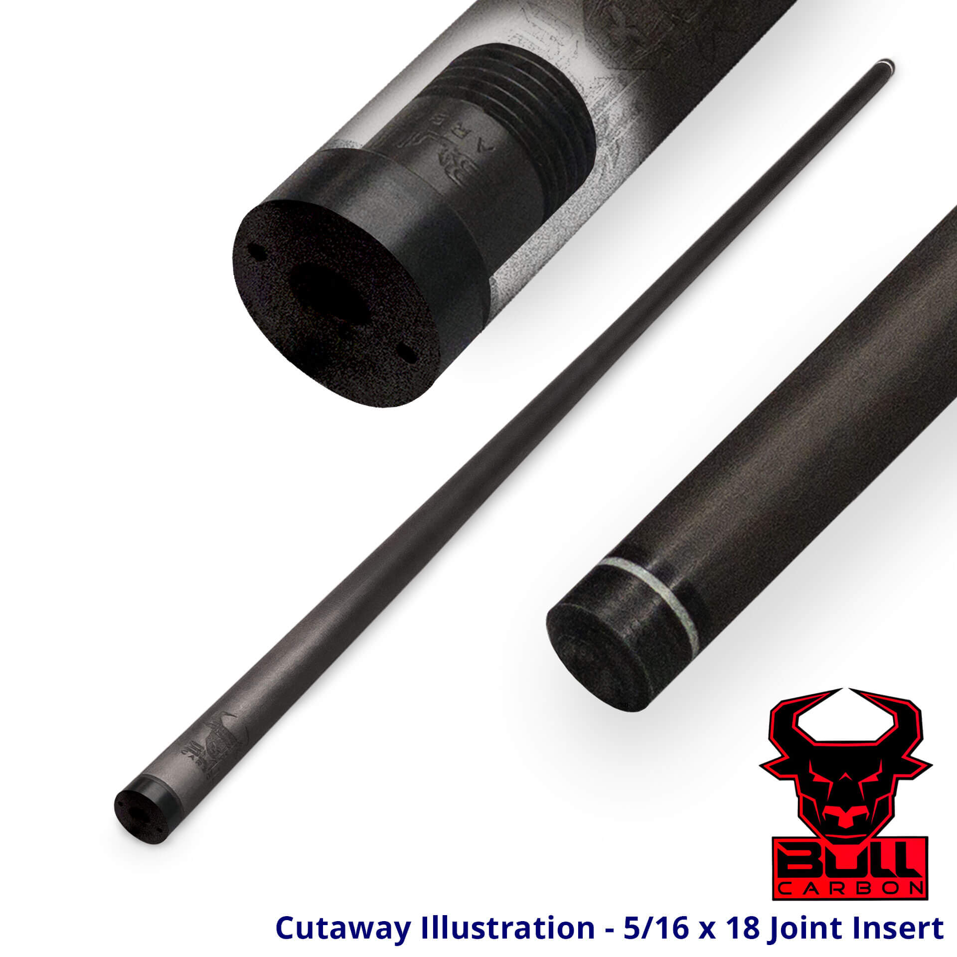 Pool-Cue-Bull-Carbon-Shaft-516x18-Cutaway Bull Carbon Fiber Shaft - Kamui Tip + 5/16 x 18 Joint Insert for Sale