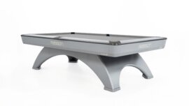 Rasson OX II pool table in Silver Fluorocarbon, angled view