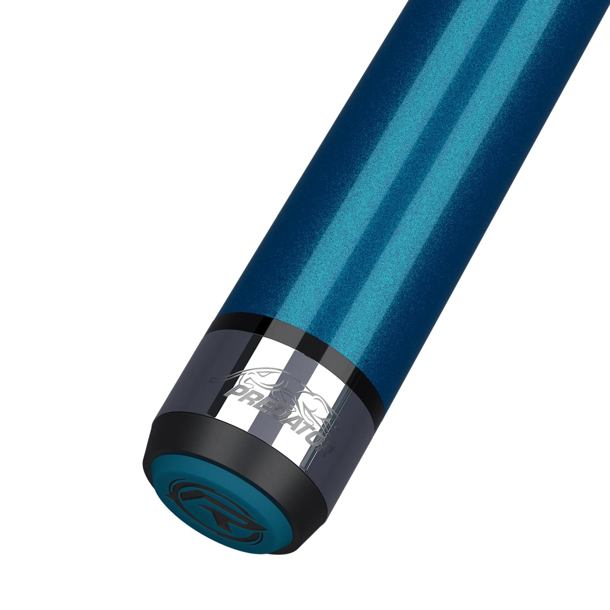 Predator Teal BK Rush break cue, no wrap, butt cap close-up